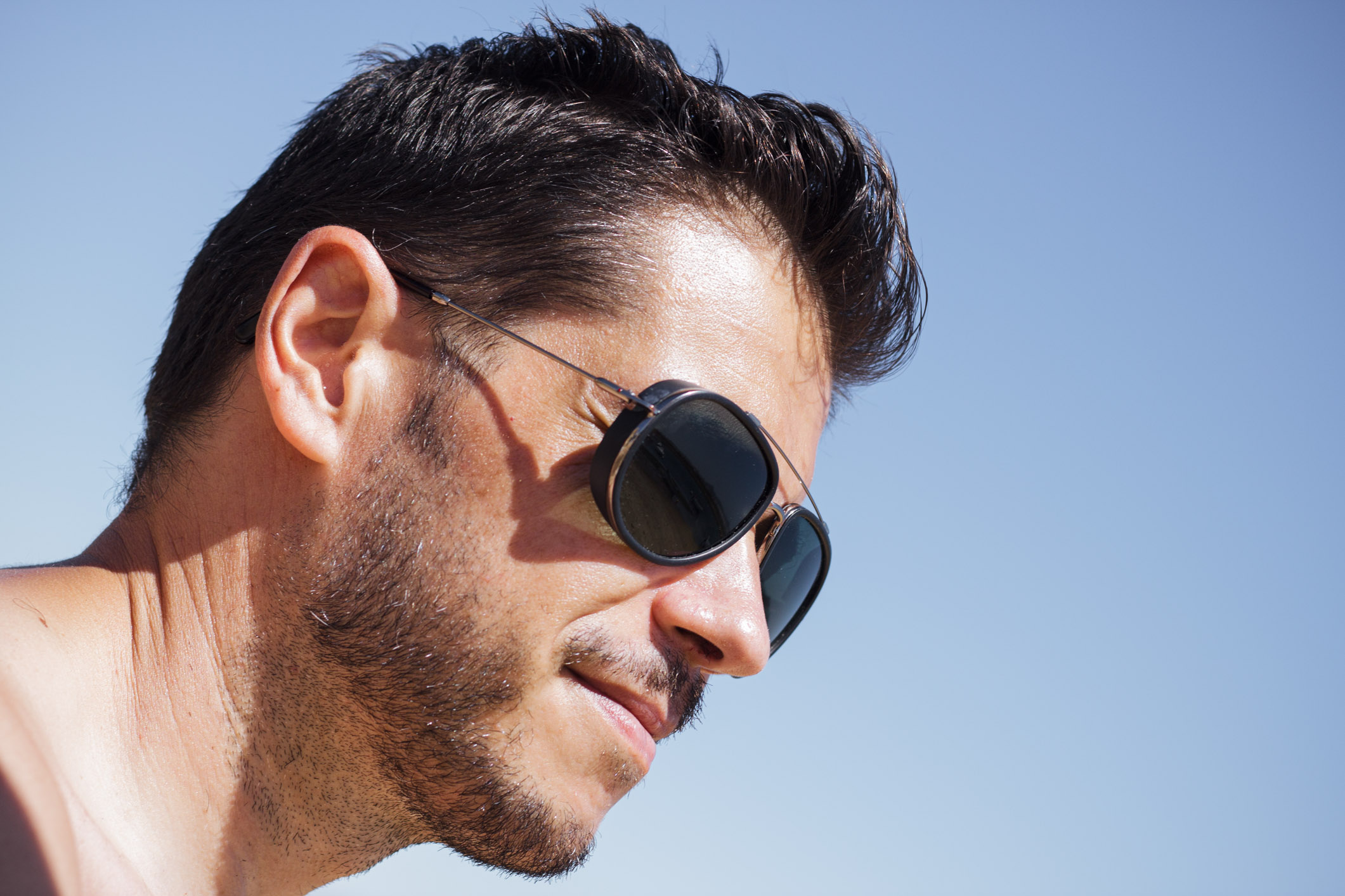 men portrait with blue background